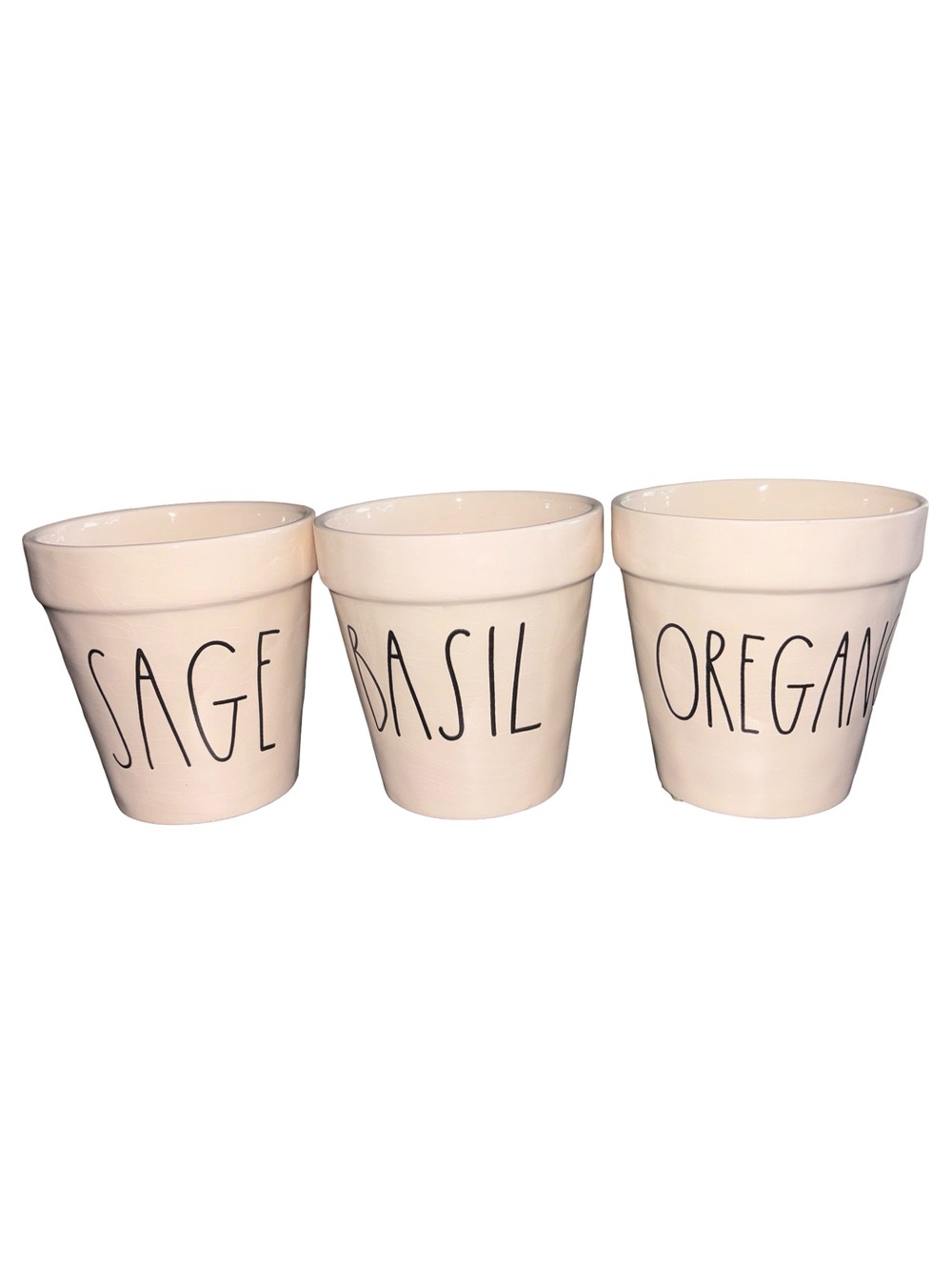 Rae Dunn Herb Planters Set Sage Basil Oregano Cream Ceramic Farmhouse Pots 3pc